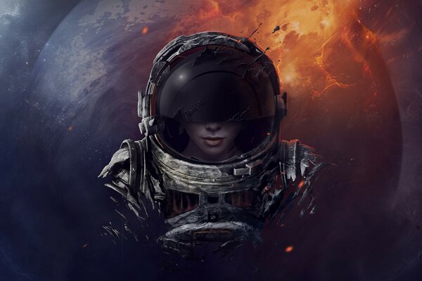 Art avec une fille dans un casque d astronaute sur fond de planète