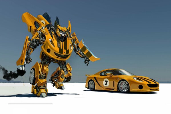 Transformer sous la forme d une voiture de course jaune