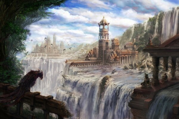 A city of ruins on waterfalls