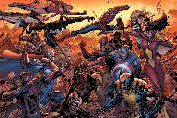 Spider-Woman, Spider-Man, rossomacha i Kapitan Ameryka w nowych Avengers