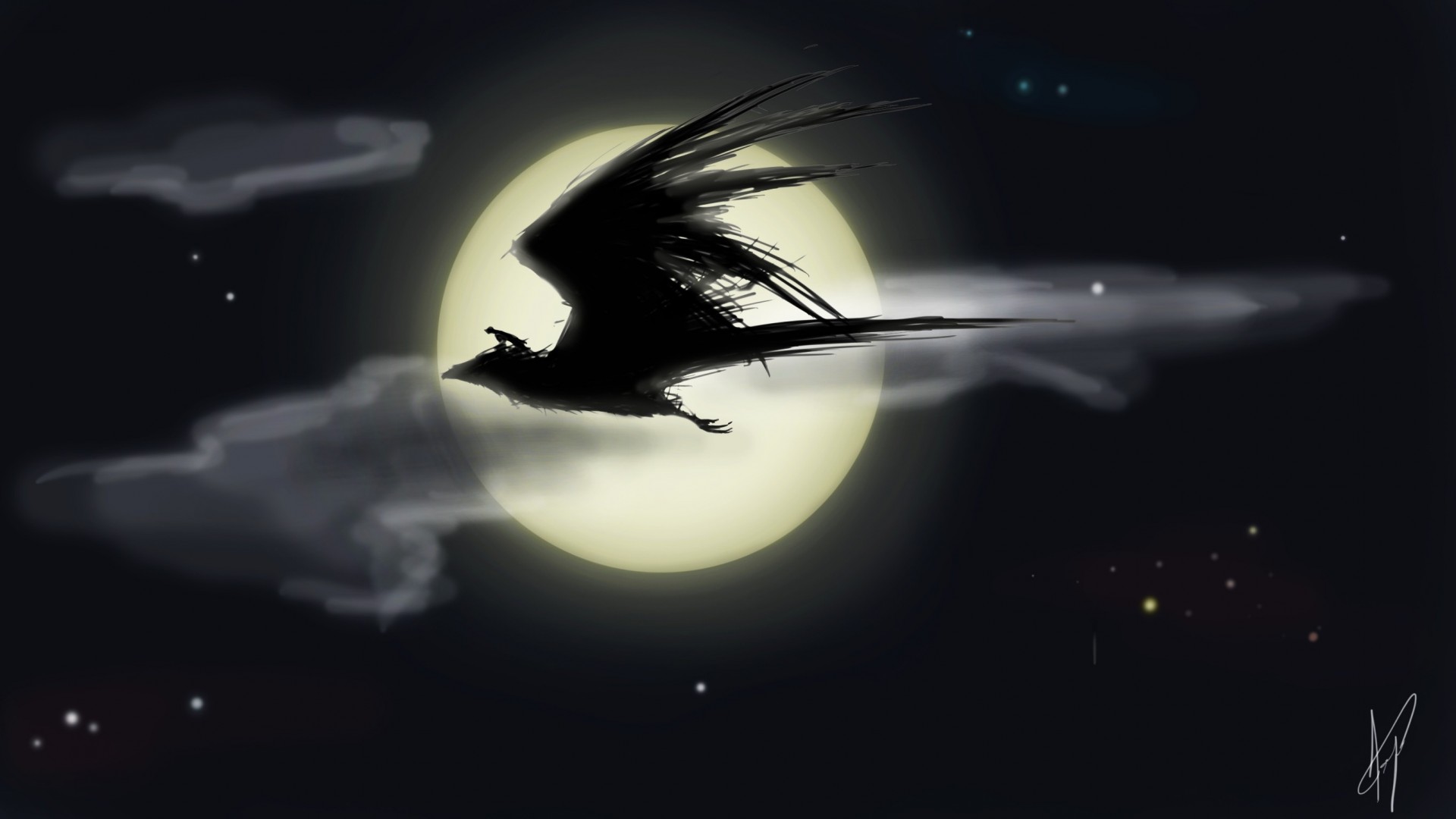 night birds moon moe horseman fantasy