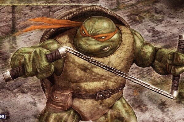 Tortuga ninja de Miguel ángel con armas