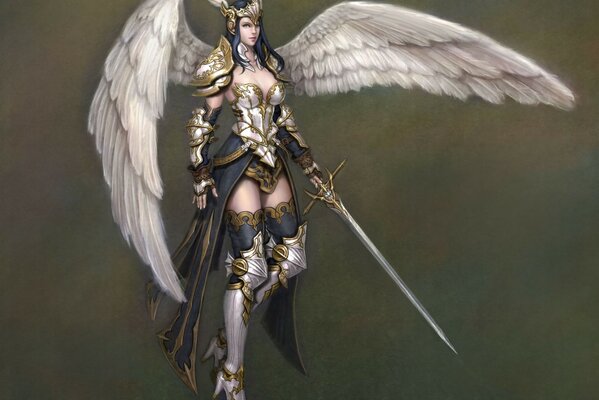 Angel girl with a sword warrior in armor