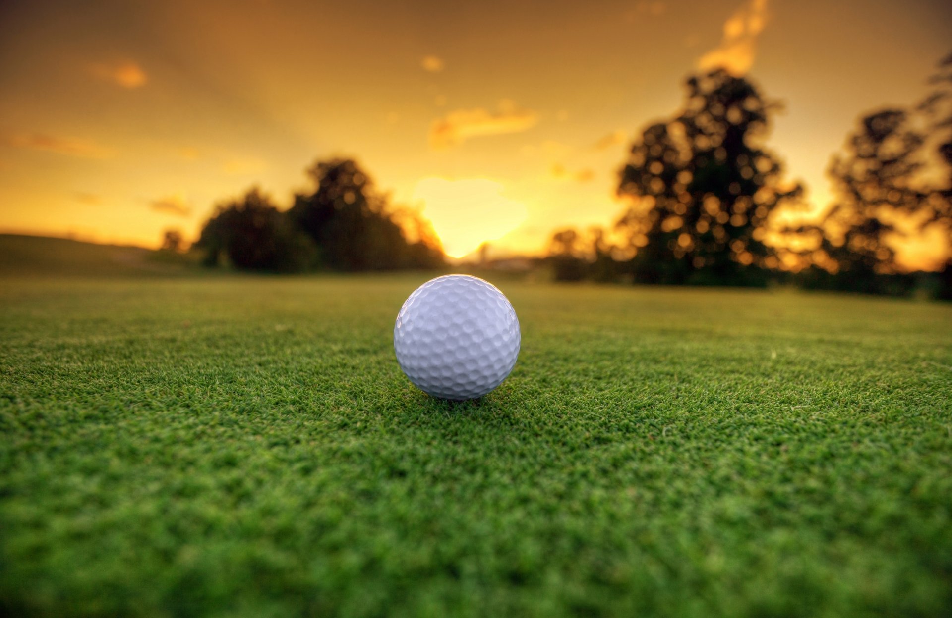 golf ball grass landscape sun dawn