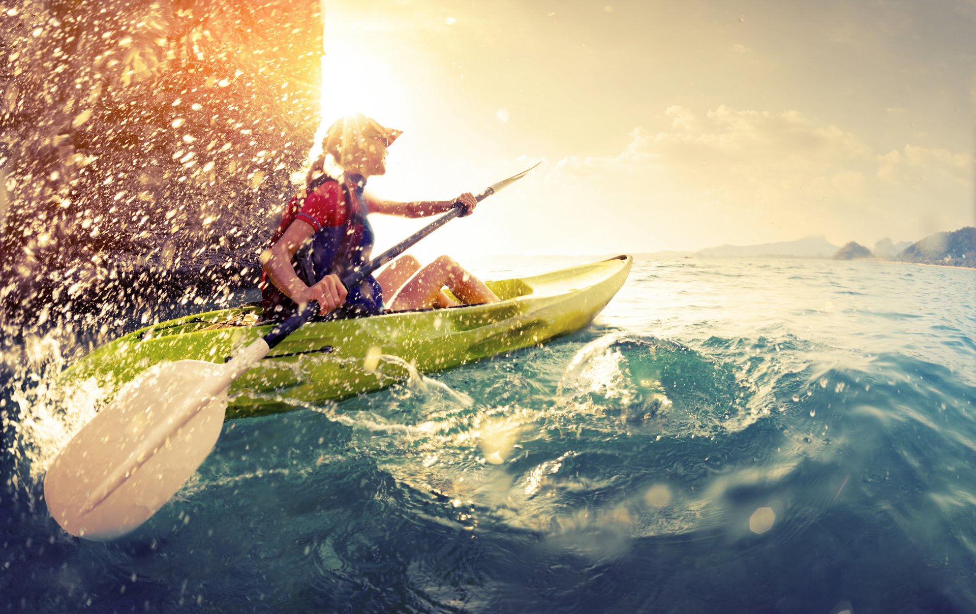 kayak aviron eau soleil