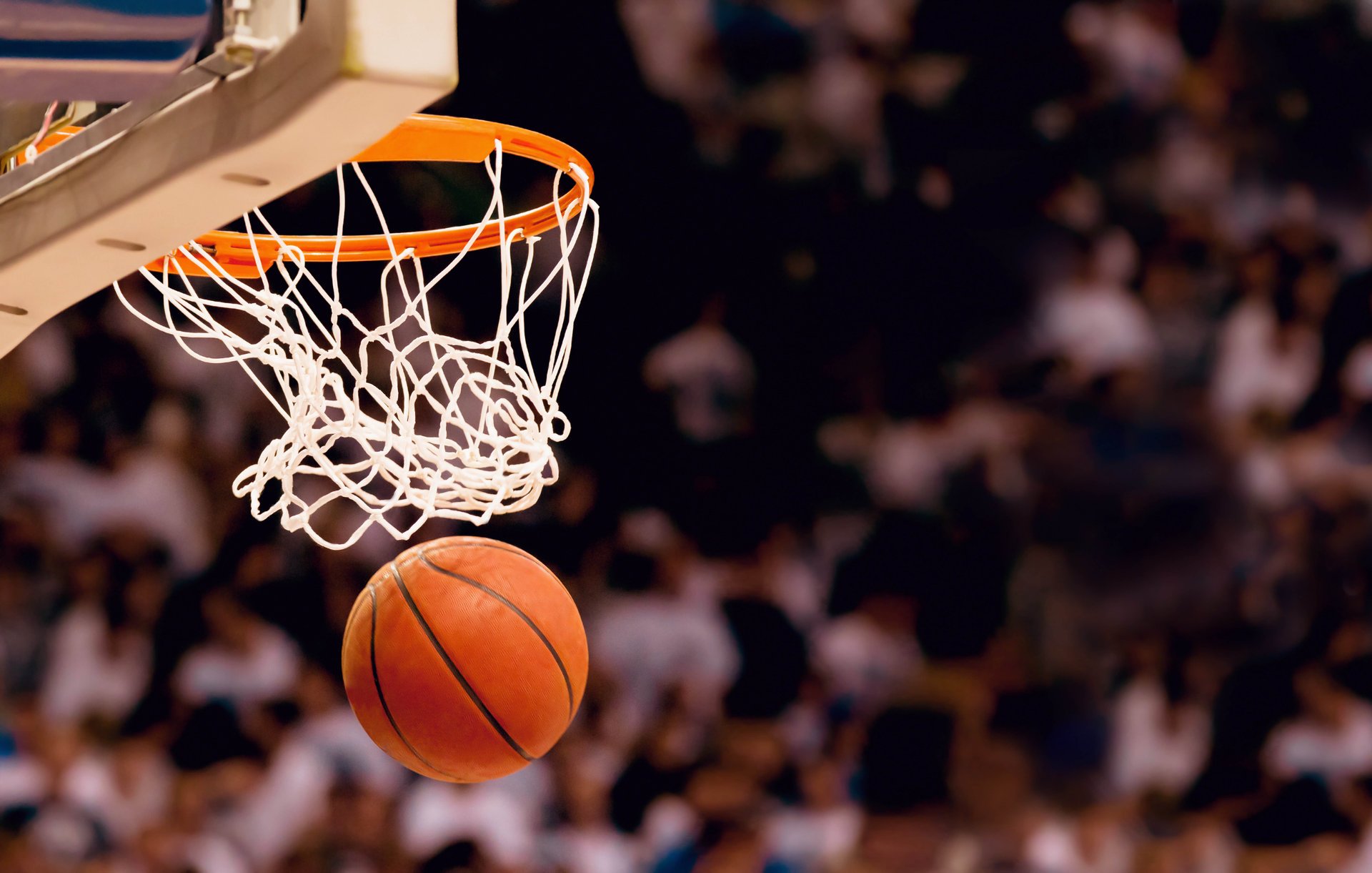 sport basketball spiel krone werfen marmelade schild korb hit ball ring stadion zuschauer fans unschärfe bokeh hintergrundbilder