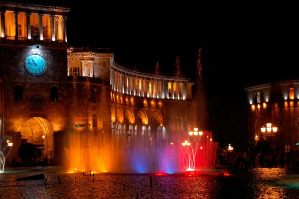 Bright fountains of evening Armenia