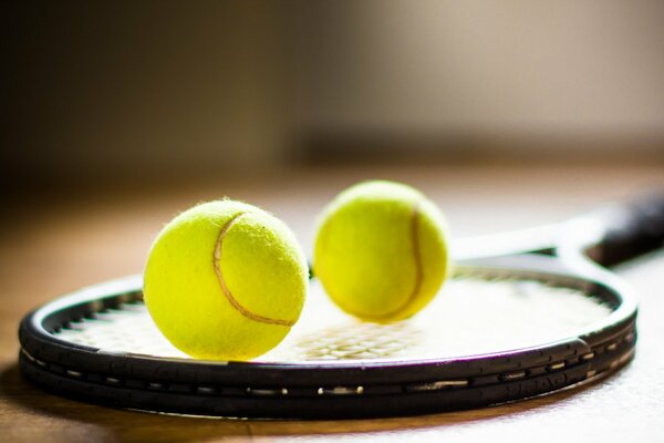 Palline da tennis sdraiate su una racchetta