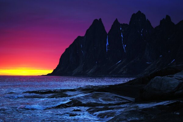 Sea and rocks at sunset