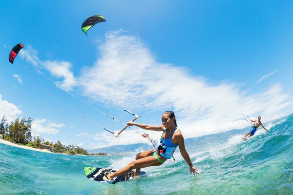 A girl at the sea does sports on vacation