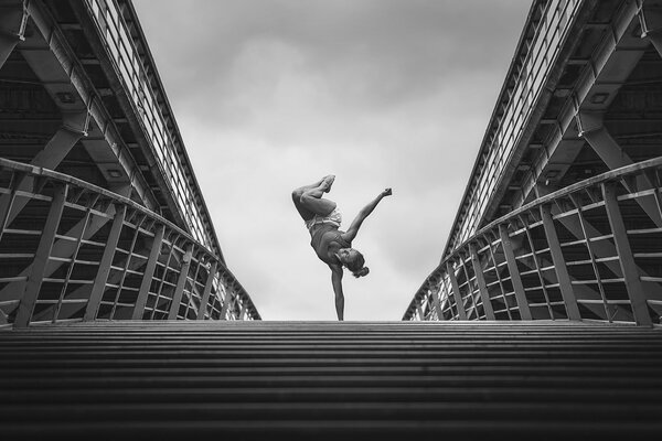 Gymnast Emily Kaylon in a stand on the bridge