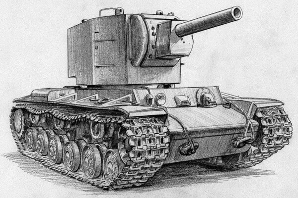 Disegno a matita del carro armato pesante KV-2