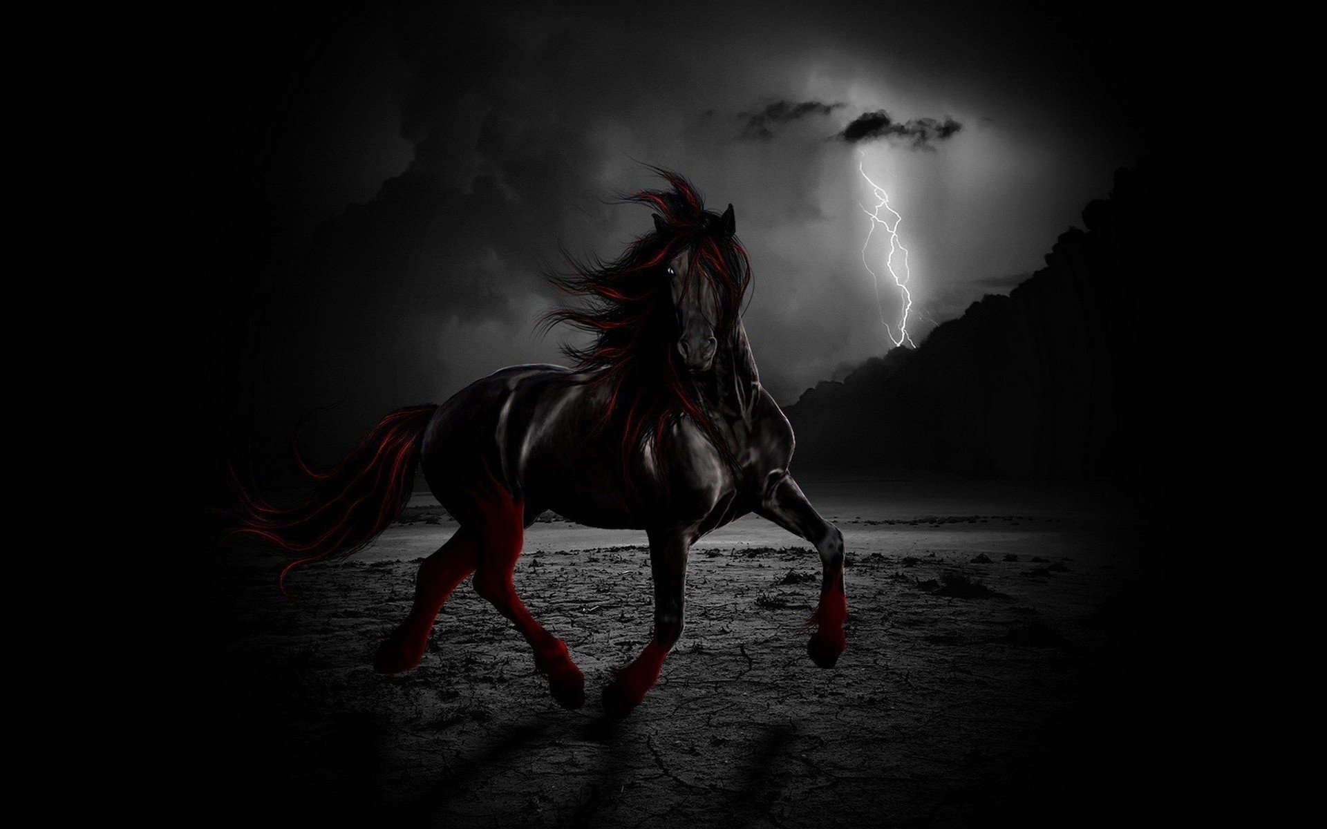 horse photoshop fantasy dark background lightning