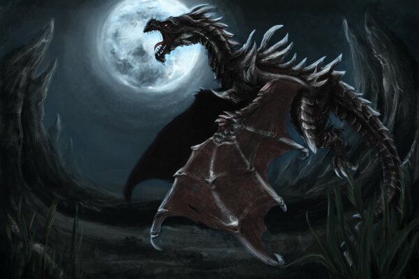 The night dragon looks at the moon