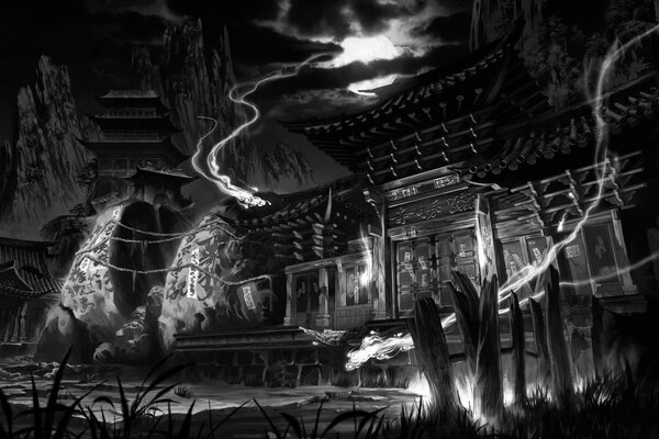 A magical temple in the darkness of spirits
