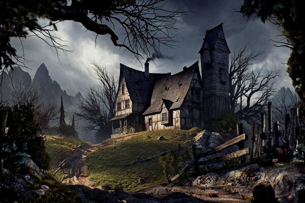 Stary dom w noc Halloween