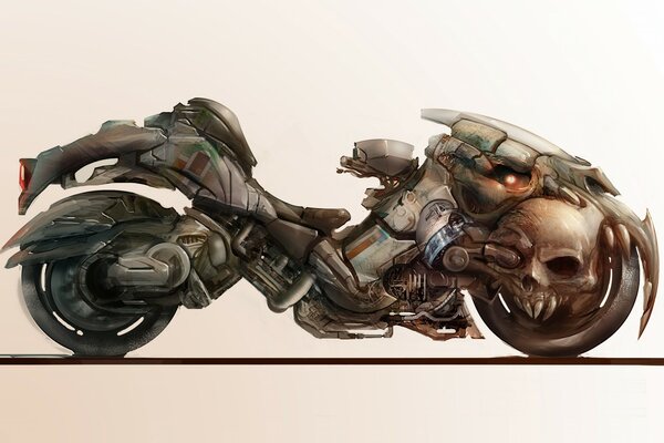 Art object. The motorcycle of death. Copper