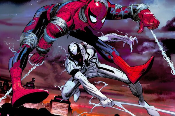 Человек-паук в красном и белом костюмах