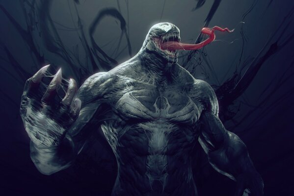 Disegno di Venom con la lingua sporgente