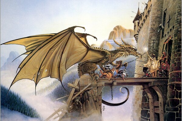 Война между драконом и людьми на мосту