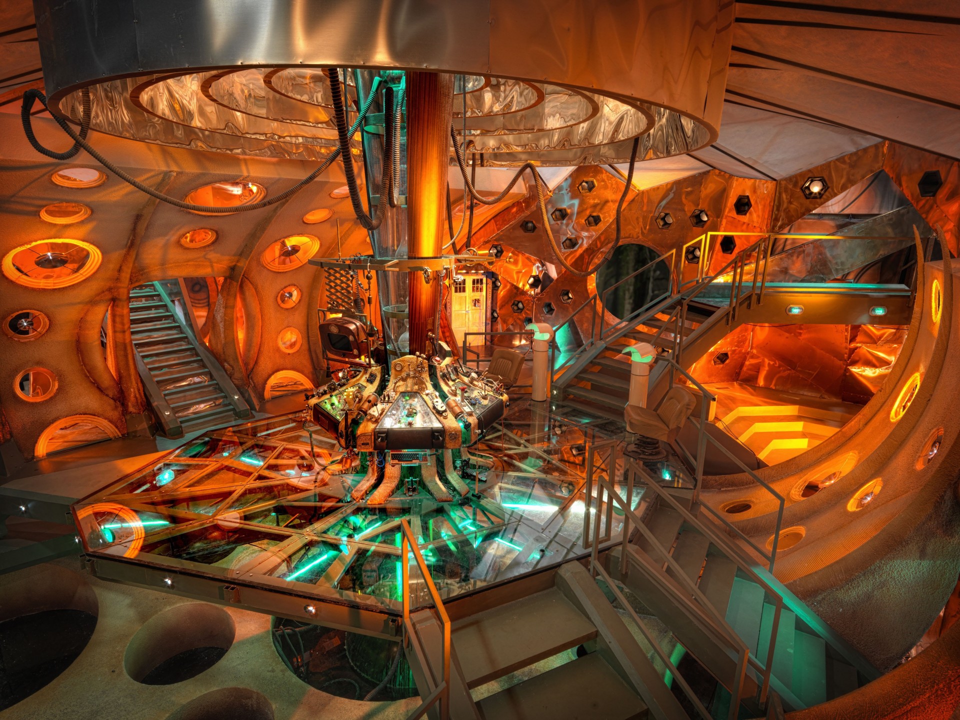 equipment orange light tardis stairs console