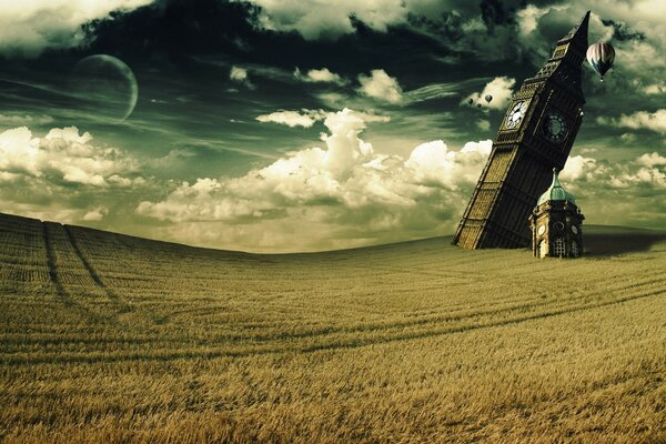 Big Ben distrutto in un campo di grano