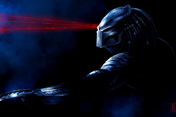 Predator with laser sights on the mask