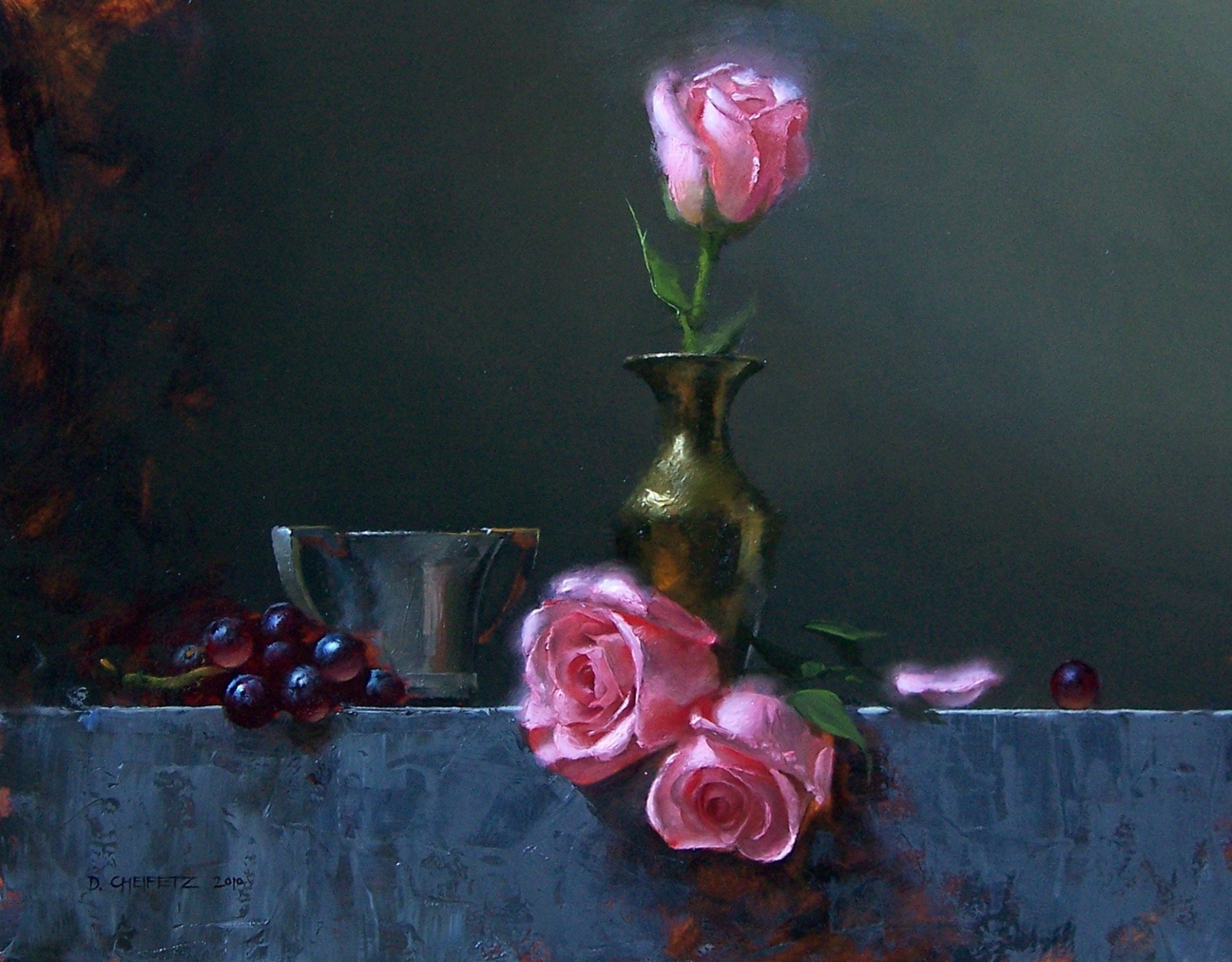 cama pintura rosas