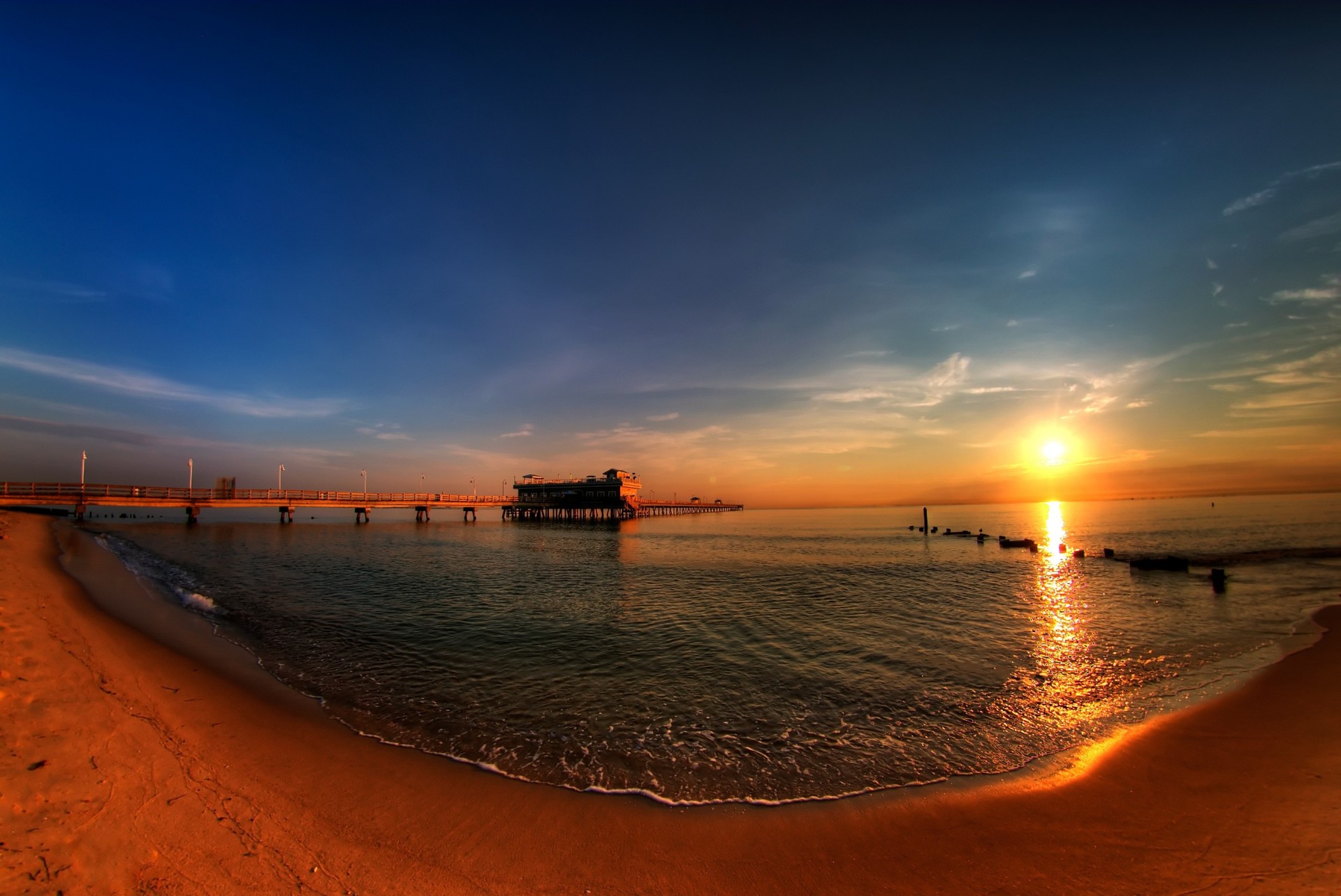 océano paisaje costa muelle puesta de sol