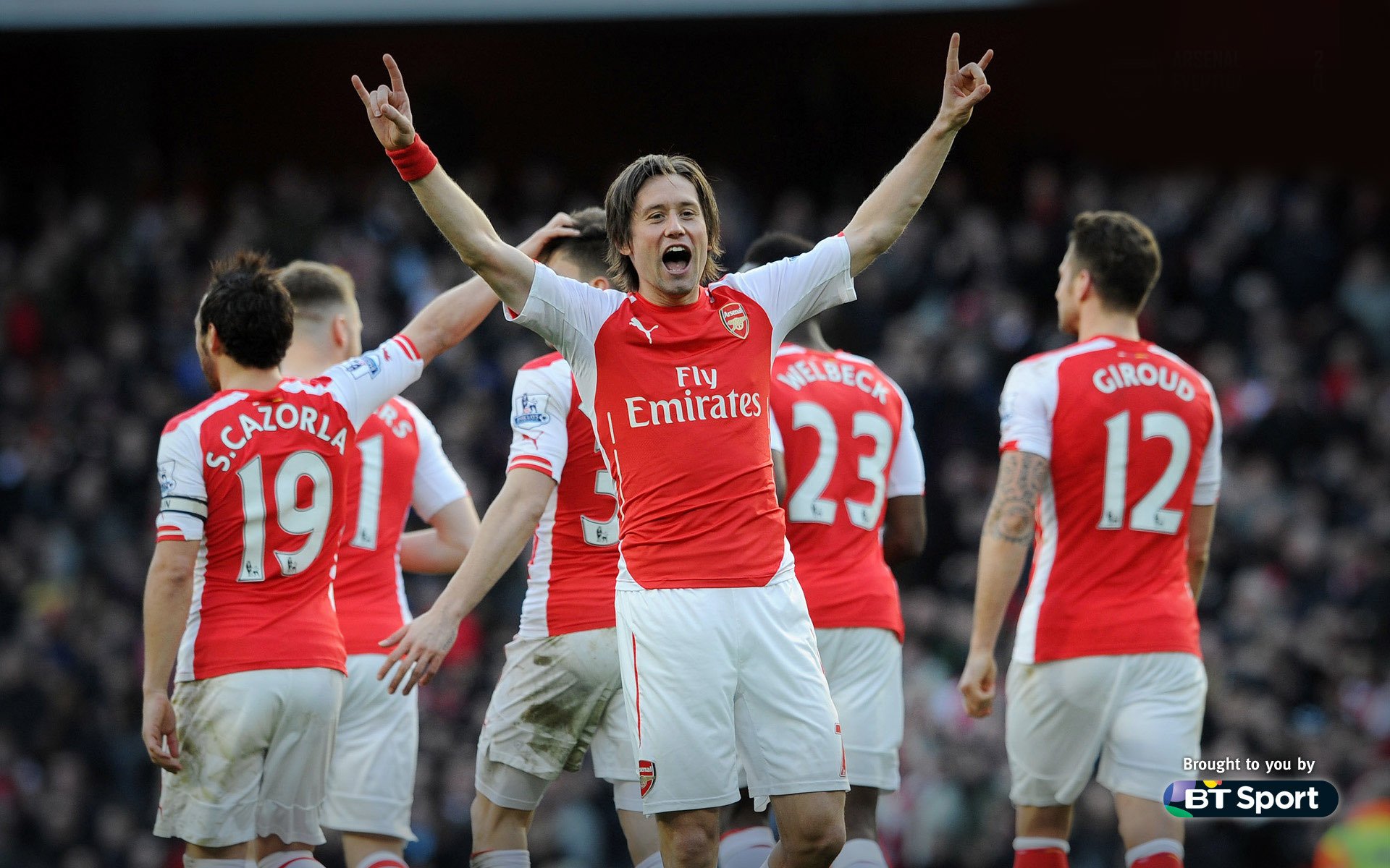 arsenal football club gunners joueurs tomasz rosicki santi cazorla calum chambers bellerin danny welbeck giroux fond