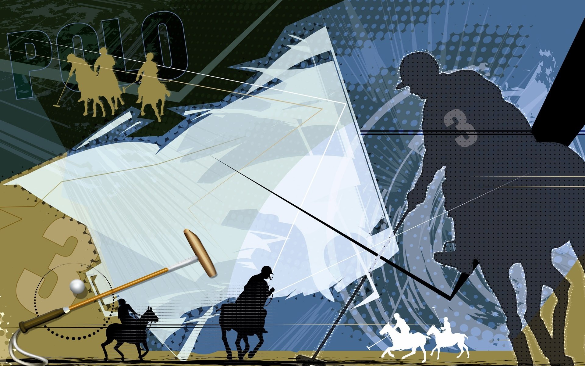 polo pferd putter ball feld collage silhouette wallpaper 2014 vektor