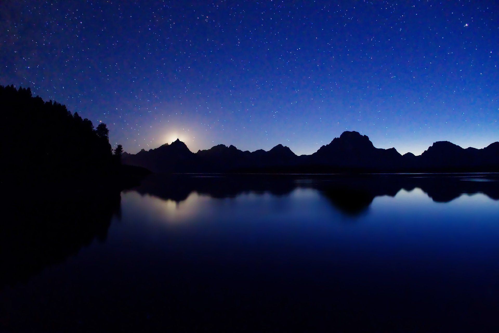 lac jackson lumière étoiles montagnes nuit lune