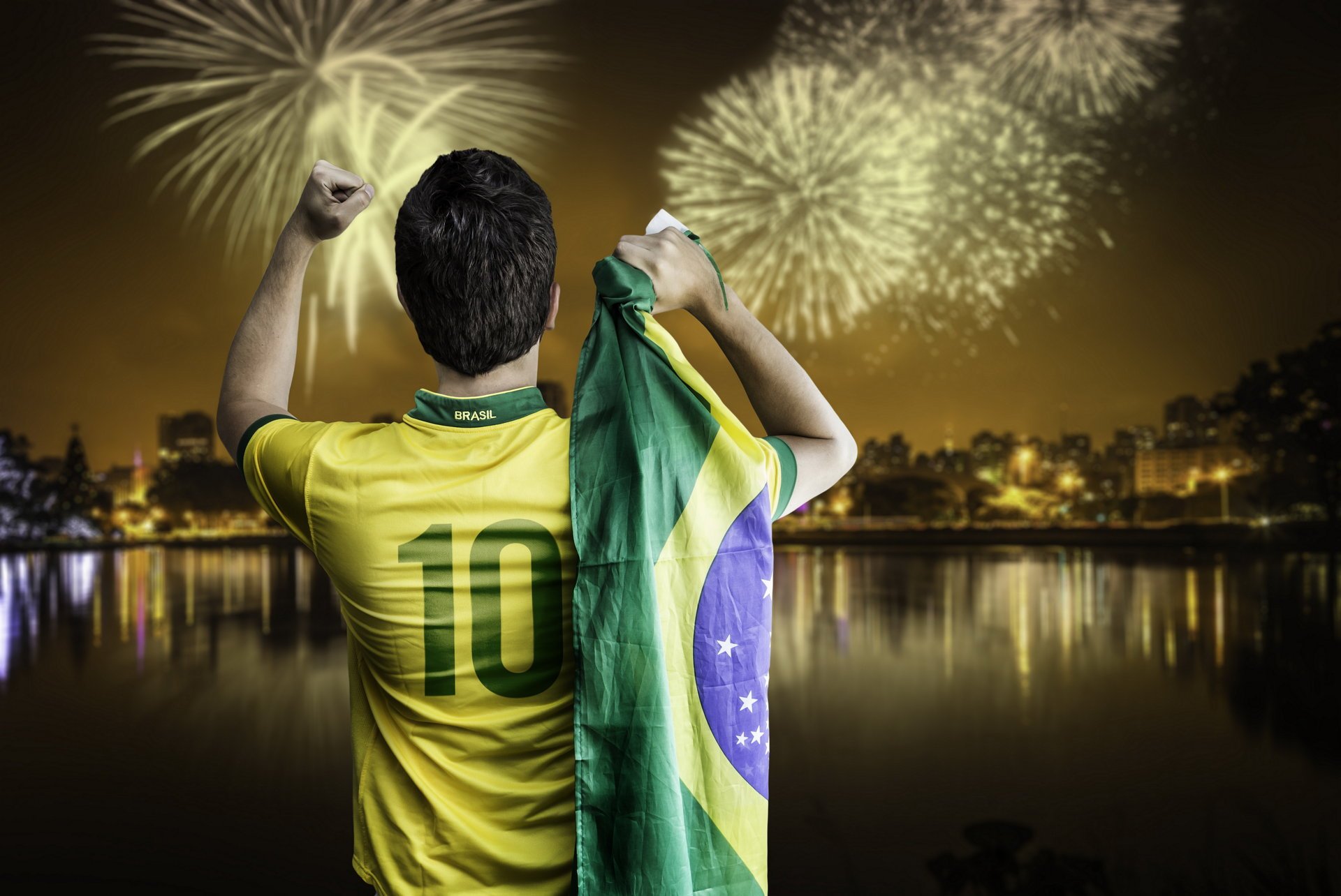 brasil fifa copa del mundo 2014 fútbol bandera fuegos artificiales