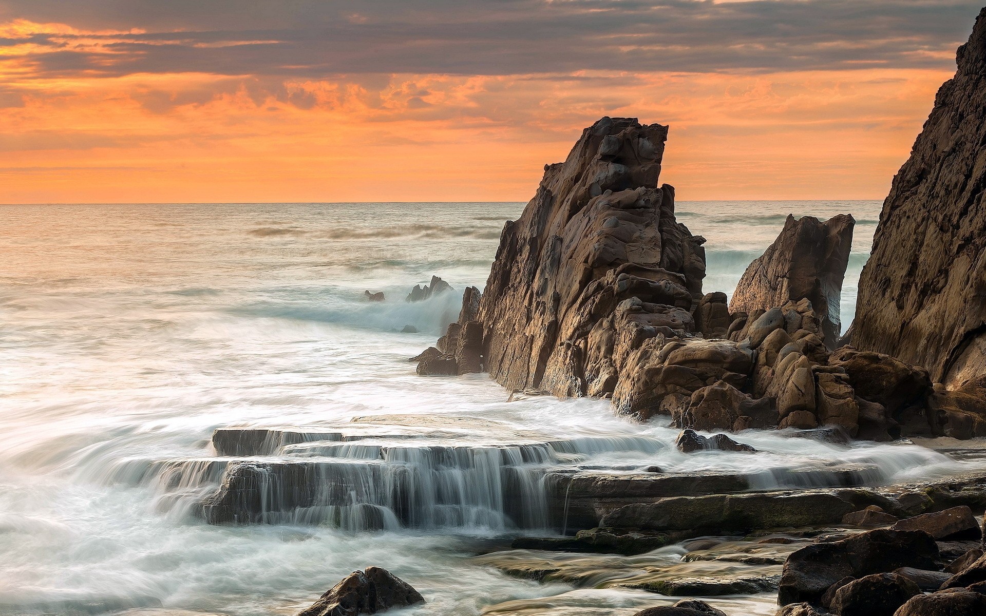 mar paisaje puesta de sol rocas