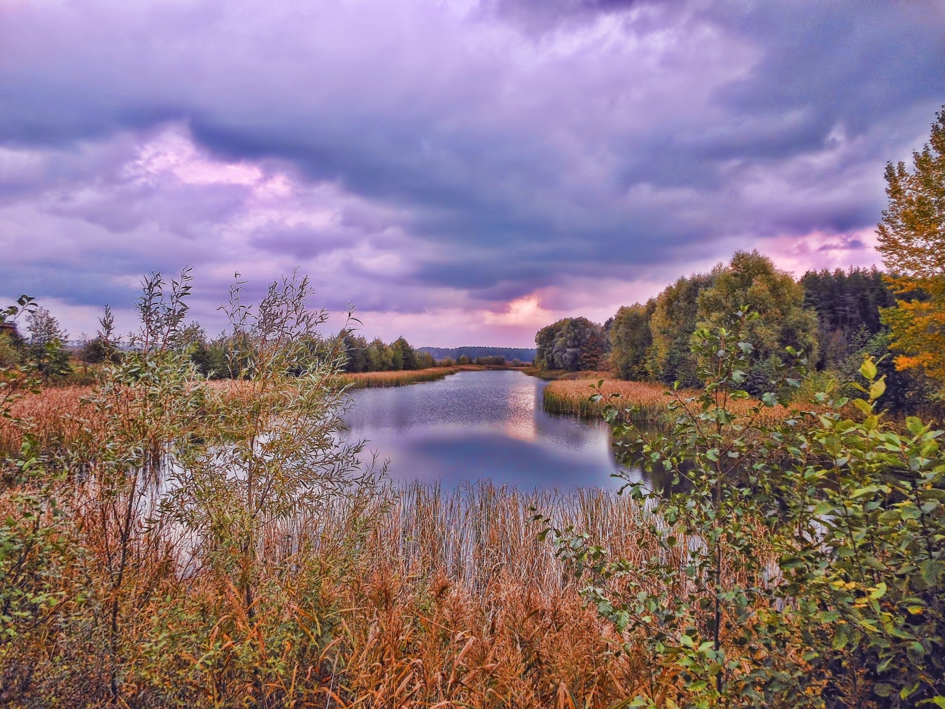 paisaje puesta de sol río naturaleza árboles nubes otoño