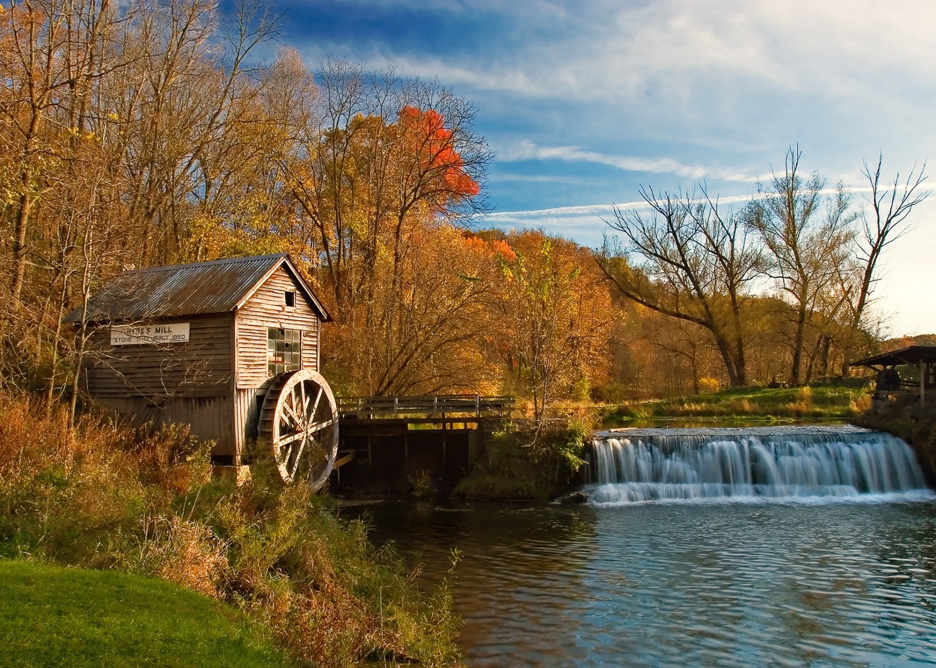 automne paysage cascade rivière moulin