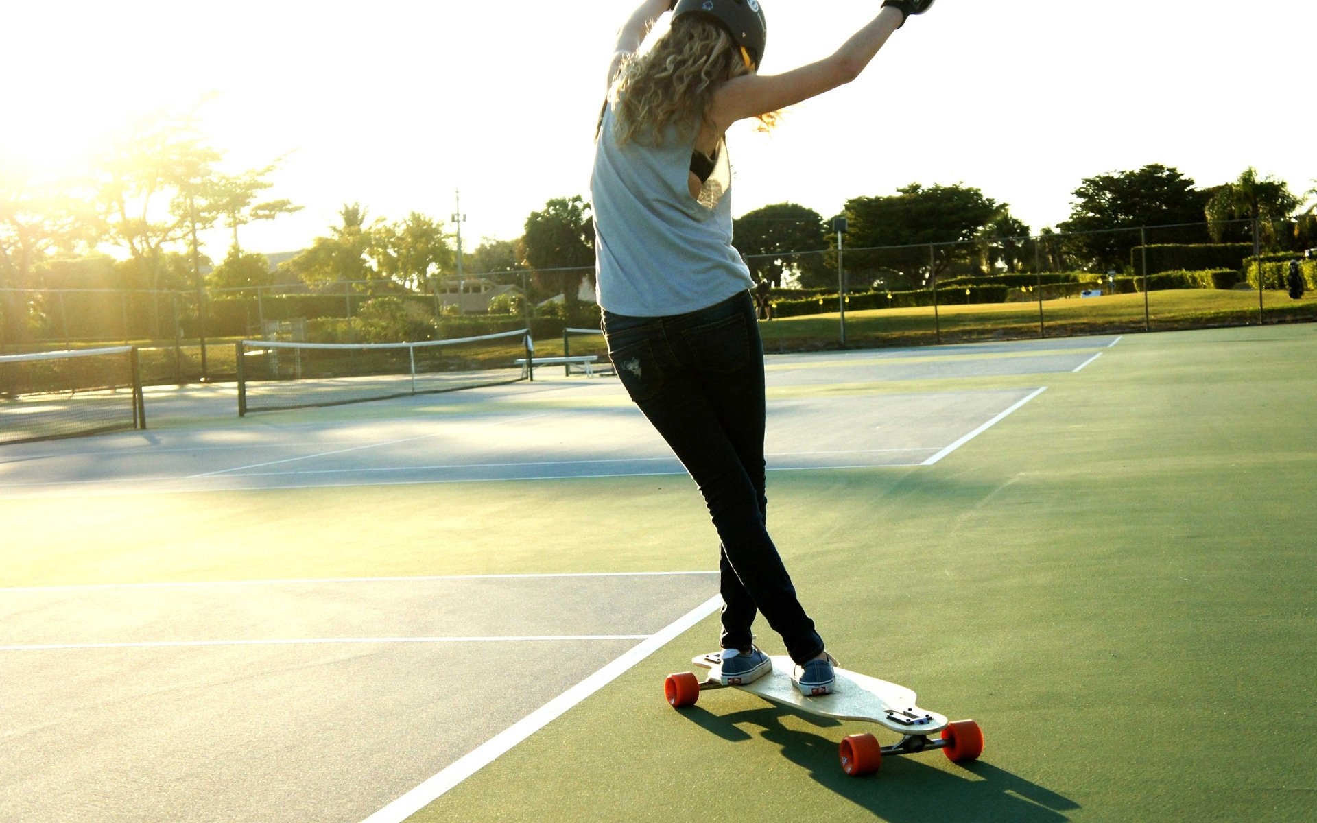 court girl longboard sports photo