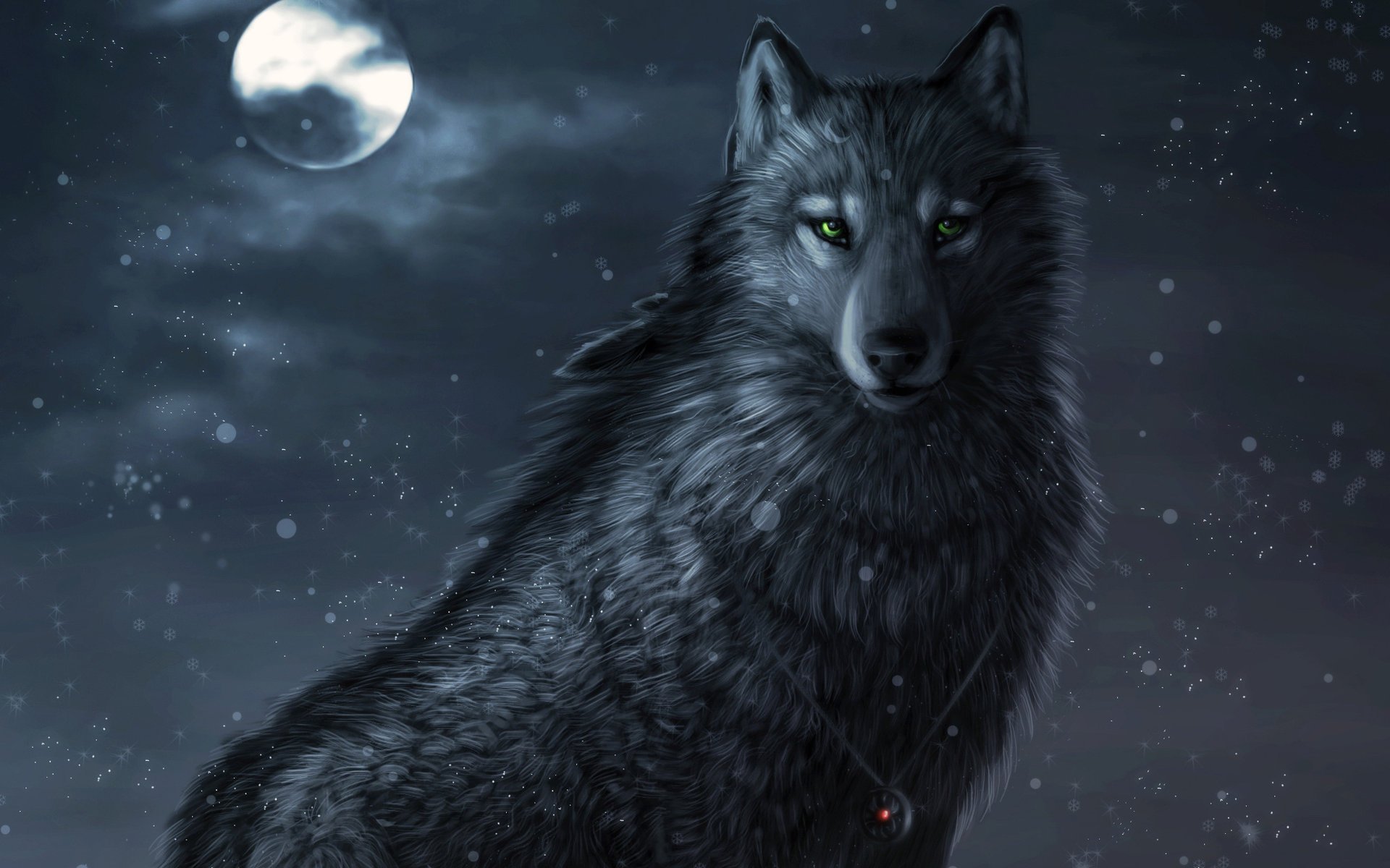 winter night the moon art night wolf snow amulet