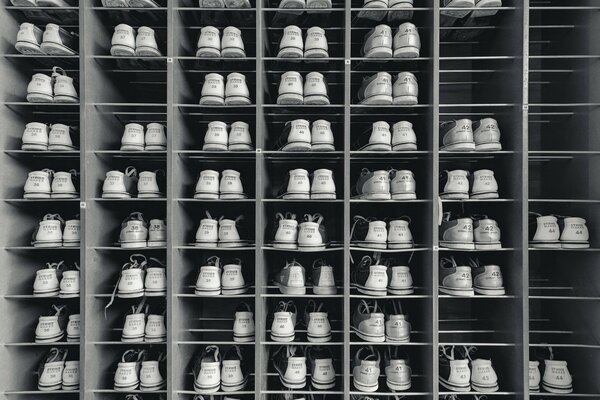 Sports bowling shoes on the shelves