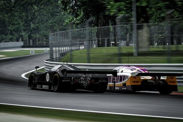 Voitures de course en compétition dans la vitesse