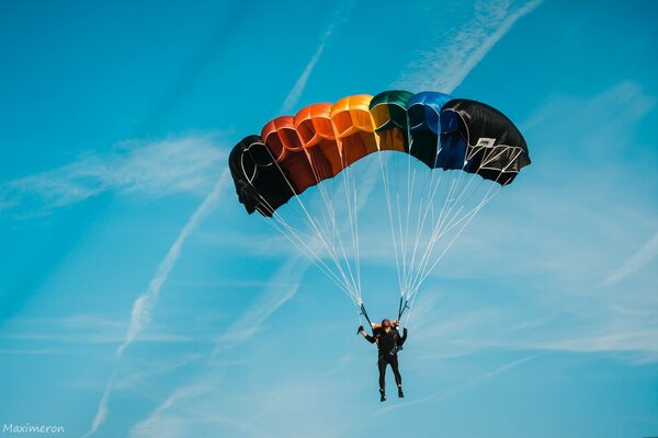 Parachute flight in clear weather
