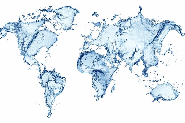 World map. Water and earth have changed places