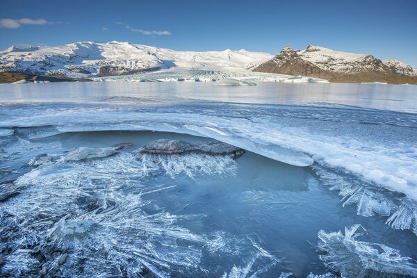 Icelandic ice in winter in the mountains