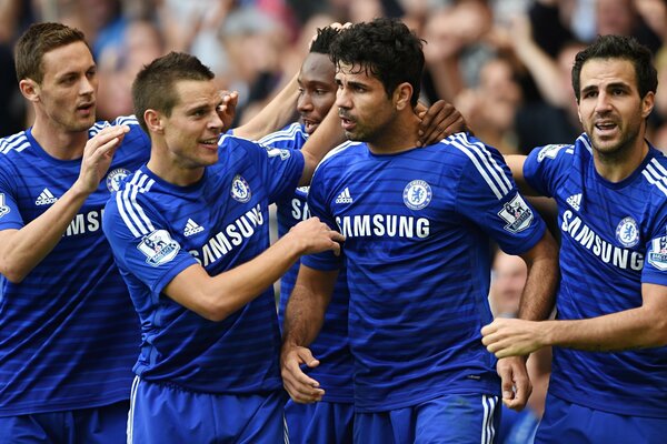 Football team in blue uniform