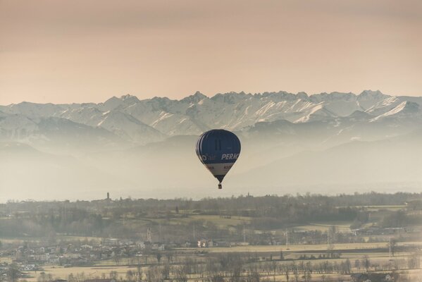 Palloncino blu e bianco che vola sulla foresta