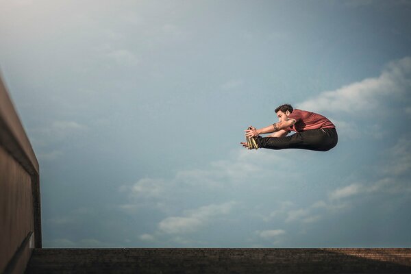 Minimalistic photo of an athlete in a jump