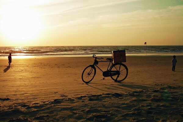 Promenade sur la plage. Vélo sur la plage