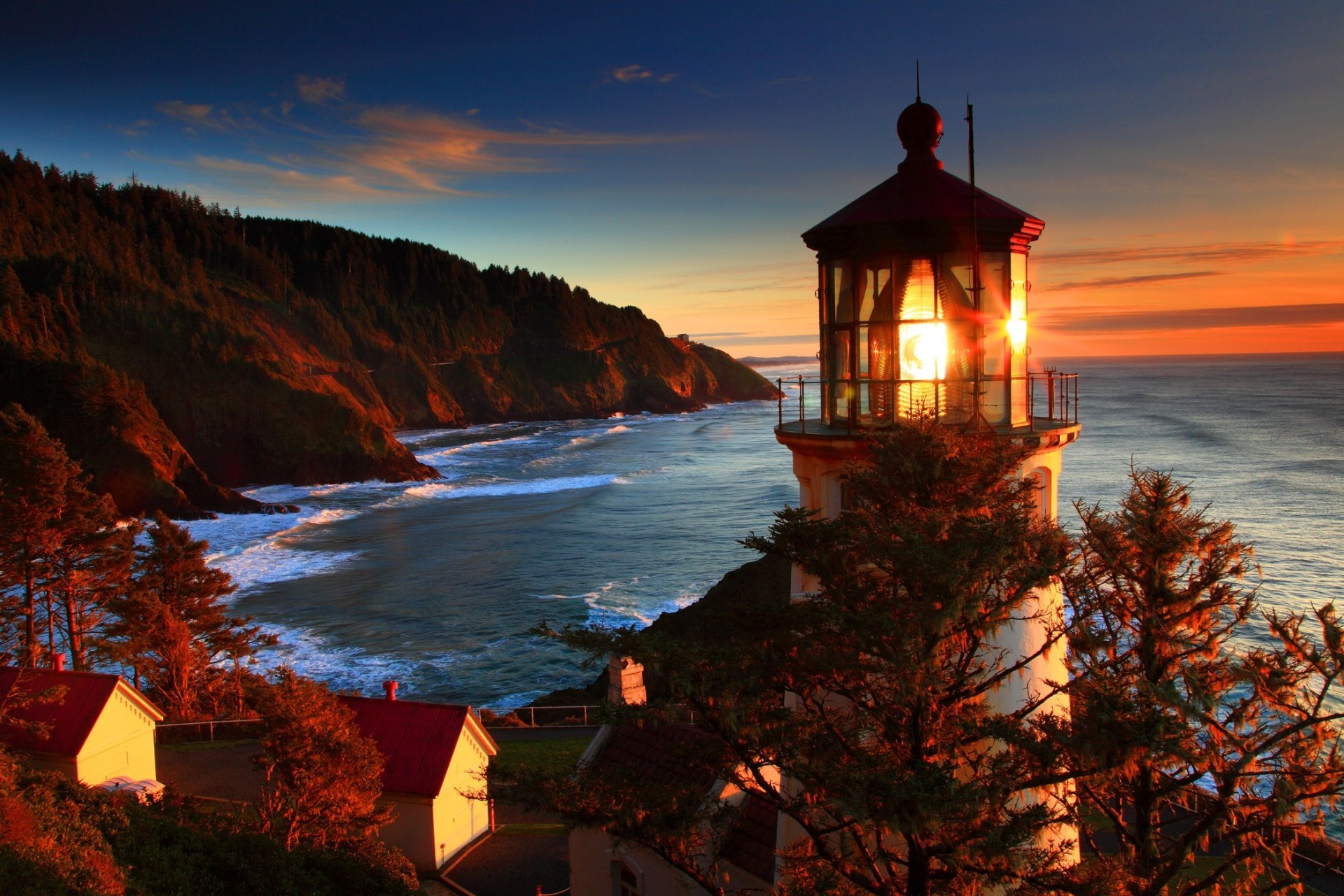 paesaggio faro tramonto oregon centrale costa dell oregon mare