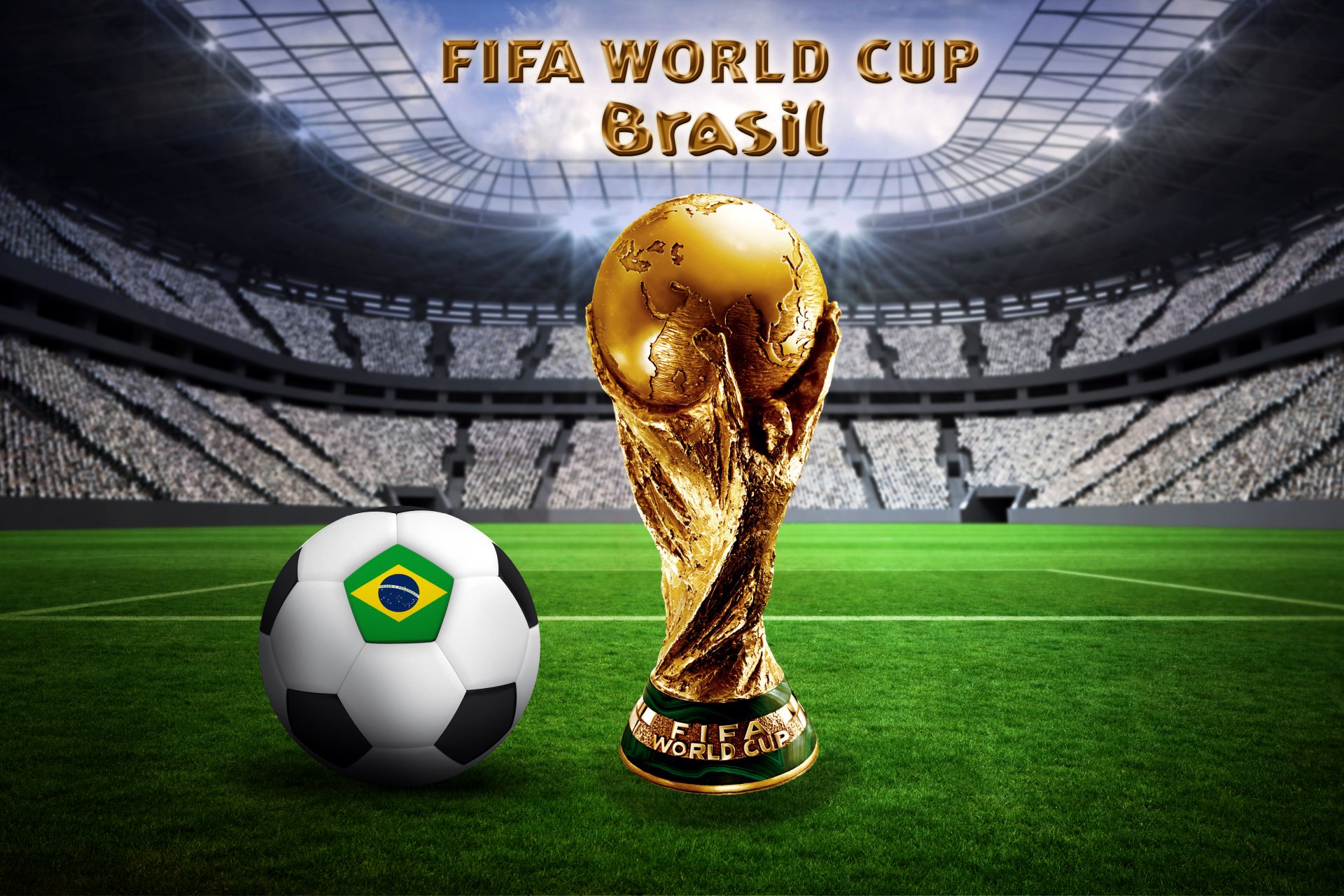 brasil fifa world cup 2014 football flag ball stadium golden trophy brazil