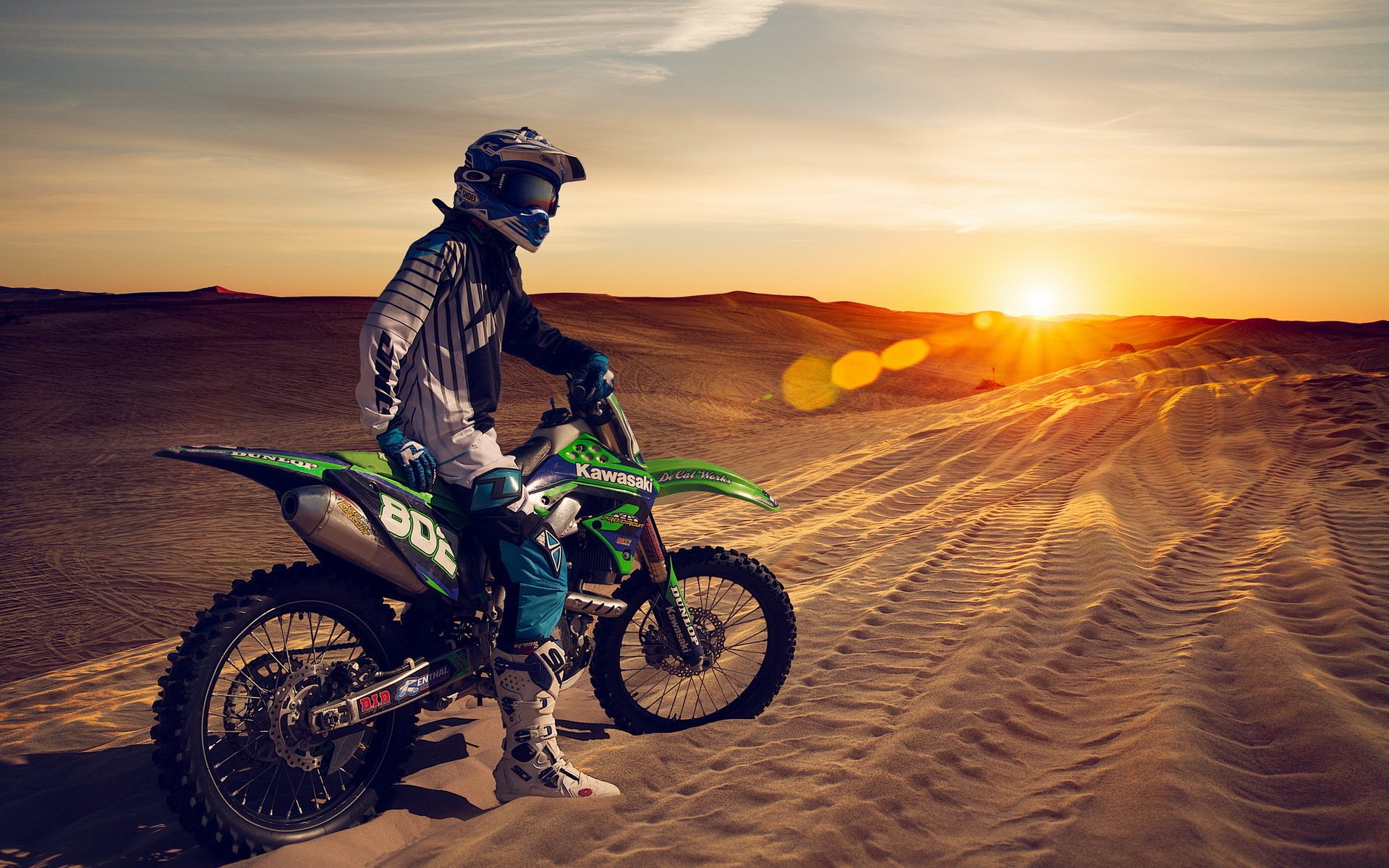 motorcycle sand dunes sunset